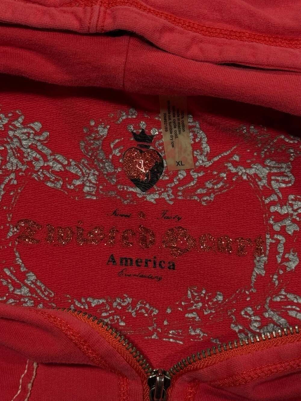 Twisted Heart America Pink Vintage Y2K Zip-Up Hoodie vintage - Picture 6 of 13